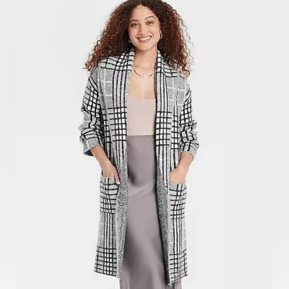 NWT a new day Plaid Knit Sweater Cardigan Coatigan